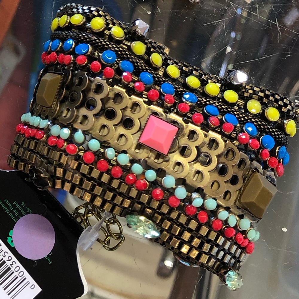 Colorful Beaded Statement Cuff Bracelet - Multicolor